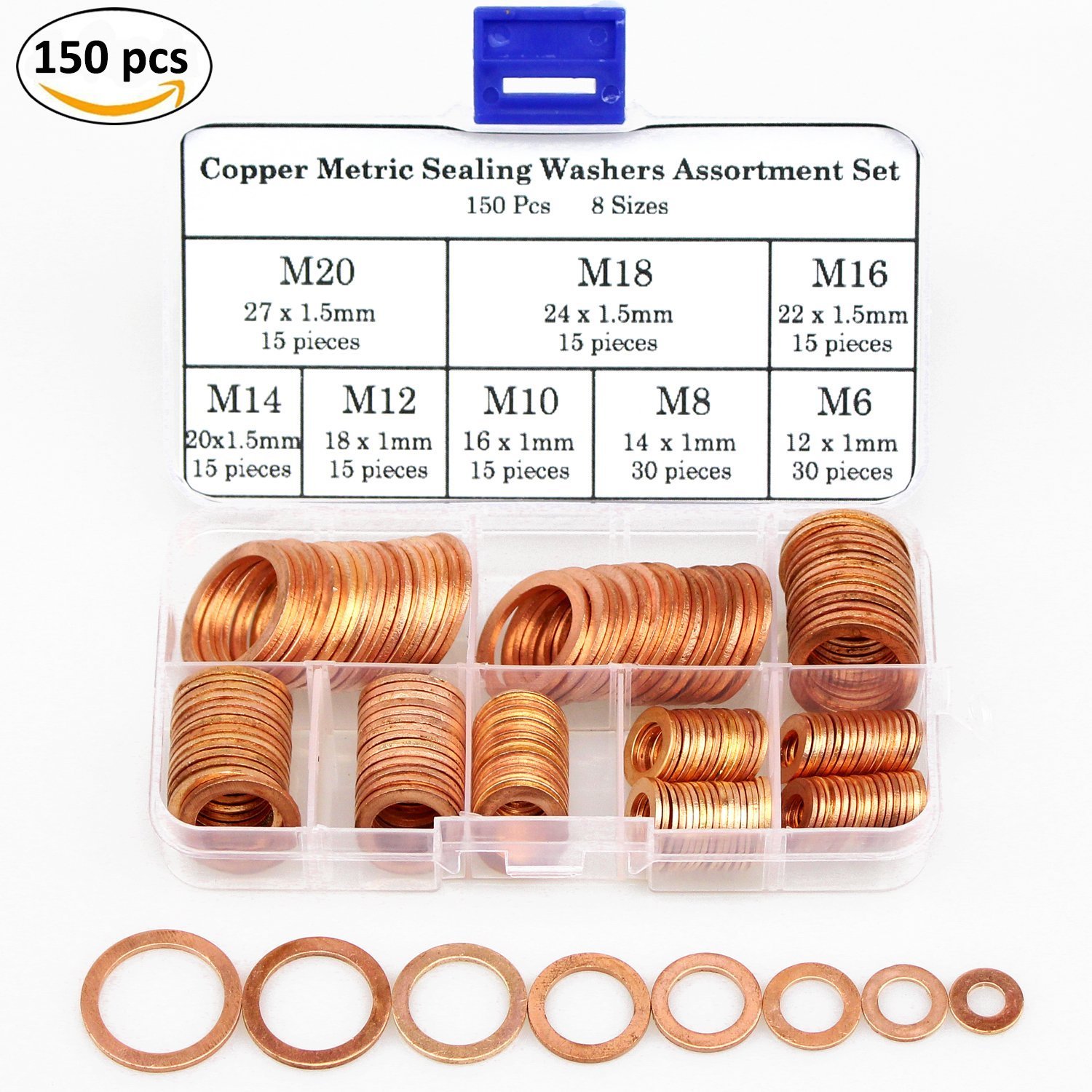 150Pcs 8 Sizes Copper Metric Sealing Washers Assortment Set 614631570803 eBay