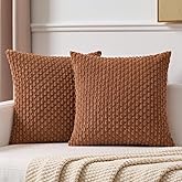 Kevin Textile Fall Decorative Pillow Covers Set of 2 Striped Plush Corduroy Pillows Pillowcases Boho Home Decor Cushion Covers for Couch Sofa Bed Living Room 20x20 Inch, Burnt Orange