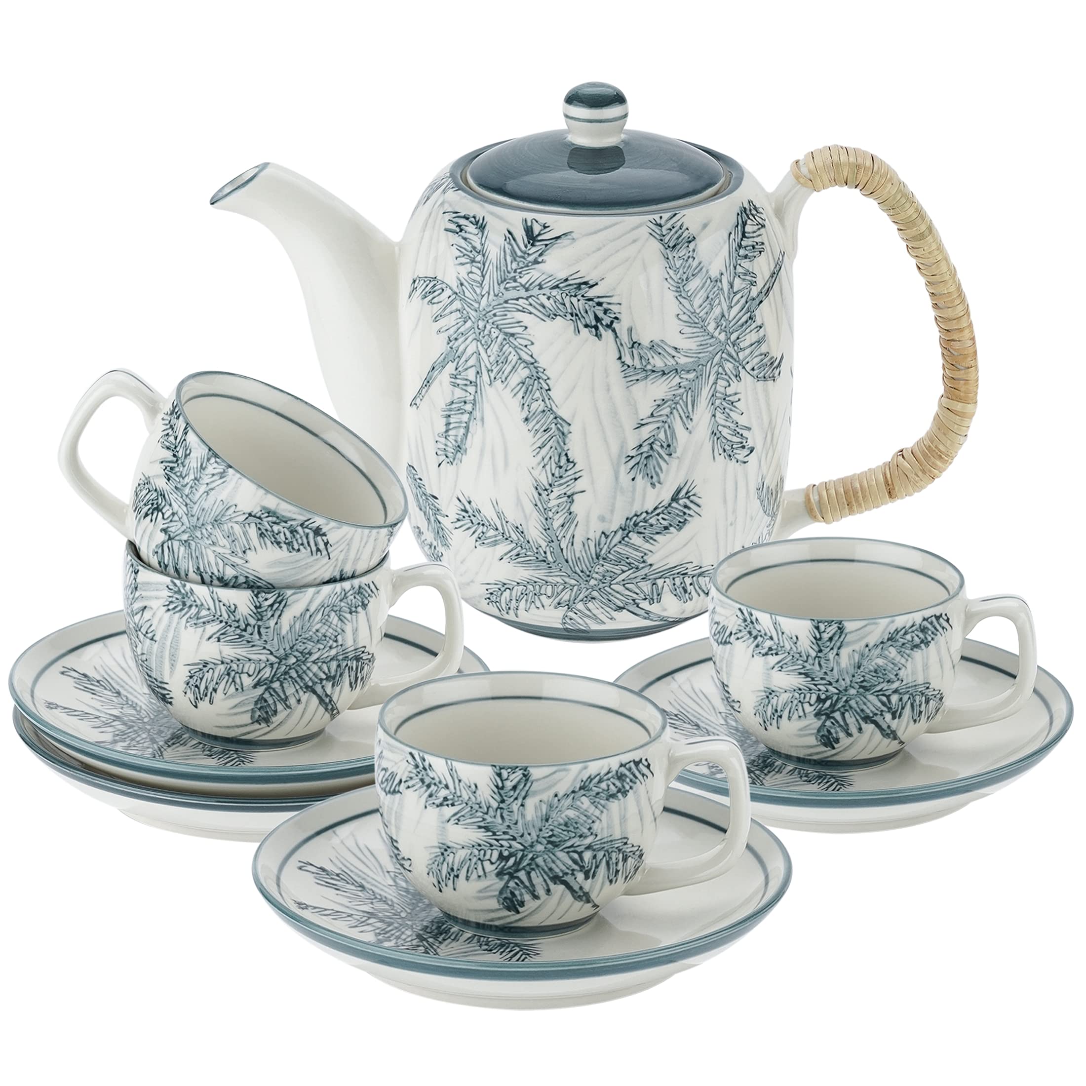 Photo 1 of (for parts,broken pot handle) TERESA'S TEASET Ceramic Tea Sets for adults with Teapot 32 Ounce, Tea Cups Set for 4, English Tea Set for Tea Party, Microwavable Easy to Clean, Blue Grey