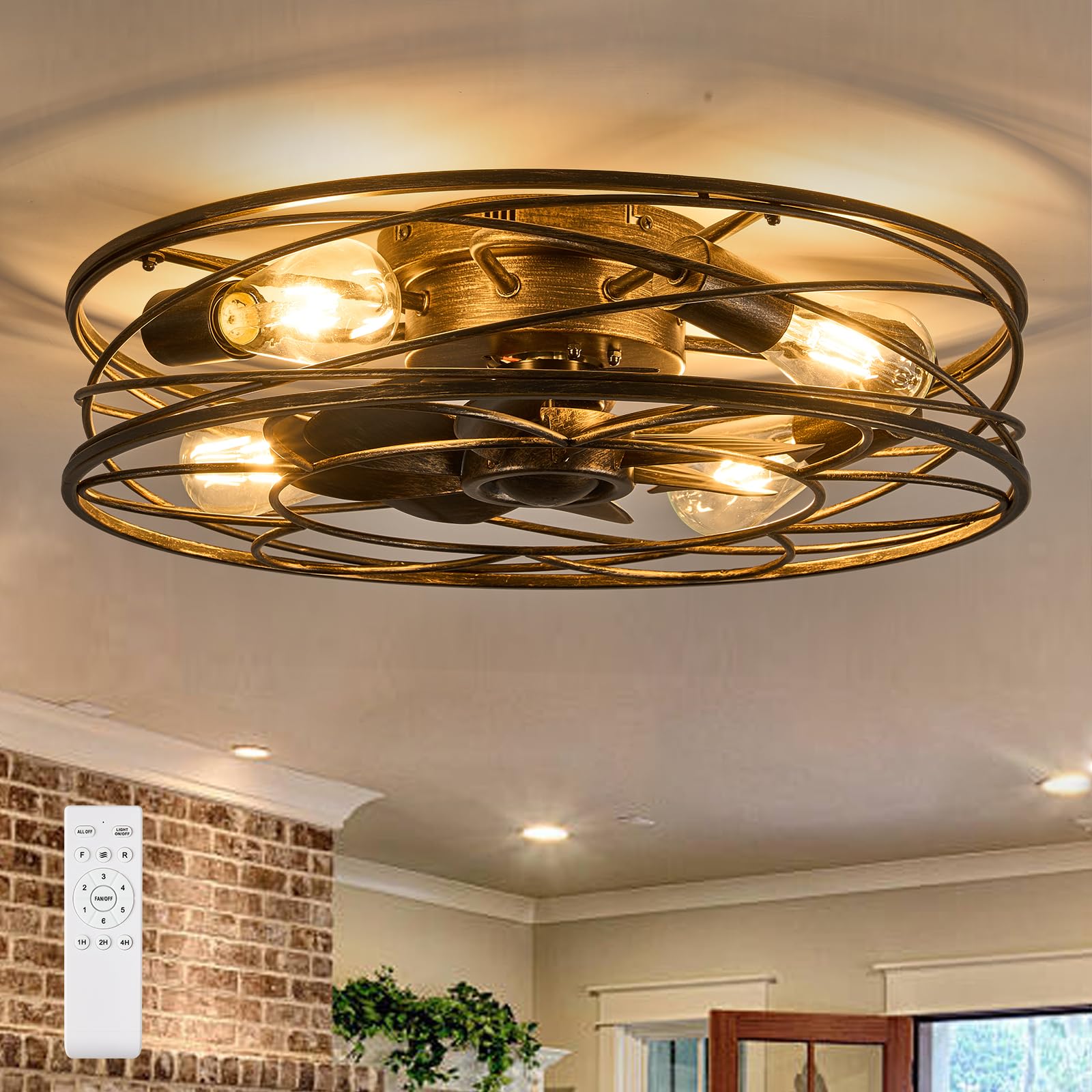 Flush Mount Caged Ceiling Fan: 20" Caged Ceiling