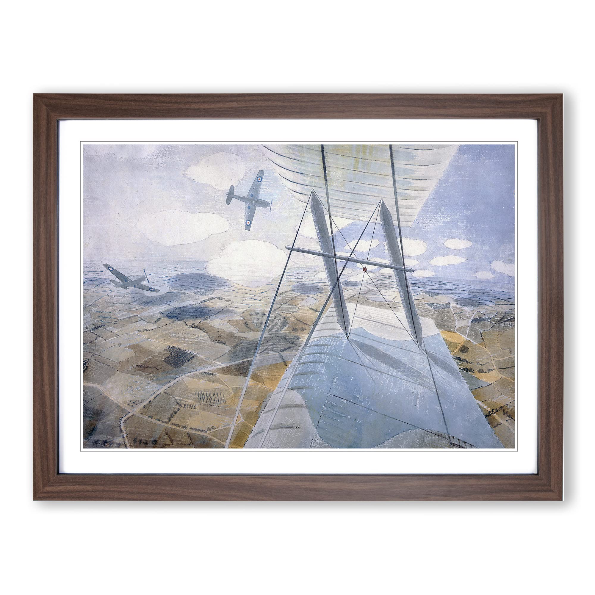 Hurricane In Flight By Eric Ravilious Classic Painting Framed Wall Art Print, Ready to Hang Picture for Living Room Bedroom Home Office Décor, Walnut A3 (46 x 34 cm)