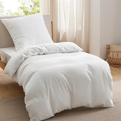 Housse de Couette 135x200 cm Blanc avec 2 Taies d'oreiller 50 x 75