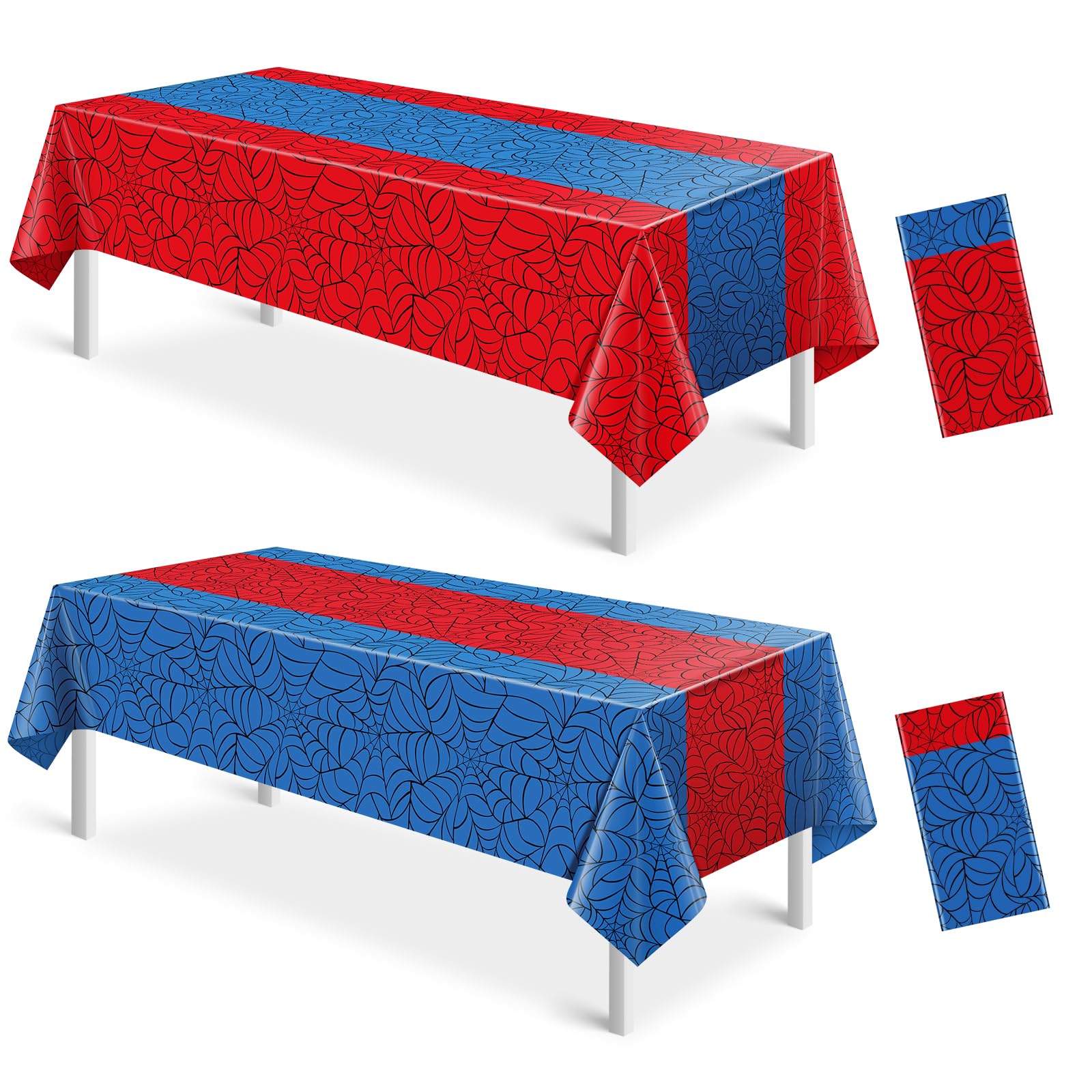 Photo 1 of 2Pcs Spider Web Themed Birthday Party Tablecloths Decorations,Mix Blue and Red Hero Plastic Table Cover Disposable Rectangle Table Cloth for Baby Shower Kids Boys Birthday Party Supplies,54x108 Inch