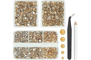 qiipii 3 Boxes 5070PCS Champagne Resin Crystal Rhinestones 2mm 3mm 4mm 5mm 6mm Flatback Stones Non-Hotfix Gems Crystals Diamonds Charms for Nails Face Eyes Makeup Body Tumblers Bottles Crafts Clothes