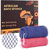 African Net Sponge Authentic with Knots, 2 Pieces Exfoliating Body Scrubber for All Skin Types, Real African Exfoliating Bath