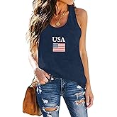 VQD Womens USA Tank Shirts 4th of July American Flag Tshirts Patriotic Sleeveless Vest Tee Tops