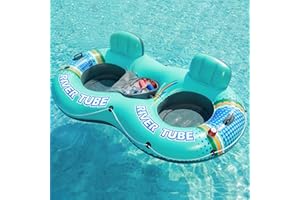Jasonwell Heavy Duty 2 Person Inflatable River/Pool Tube Float with Removable Cooler, Tubes for Lake, Floating River Raft Lounge Floatie with 2 cup Holders For Adults, Cyan