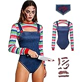 Halloween 4 Pcs Costume Set for Women Rainbow Stripe Long Sleeve Shirt and Shorts Set