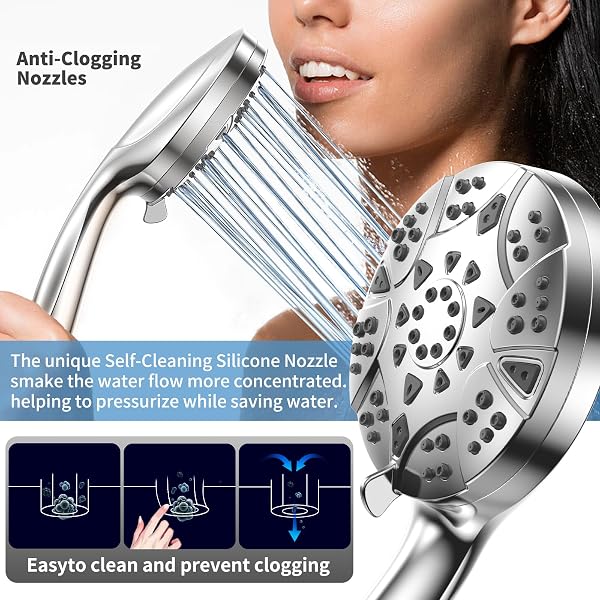 HIGH PRESSURE 8-MODE HANDHELD SHOWER HEAD WITH 5 FT STAINLESS STEEL HOSE AND ADJUSTABLE BRACKET, BUILT-IN POWER WASH TO CLEAN TUB, CLEAN CORNER,TILE & PETS