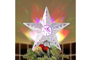 TEPENAR Christmas Tree Topper Star: 12.2" Xmas Tree Topper Lighted with Automatic Rotating Multicolor 3D Magical Glitter Star Tree Toppers Lights for Home Office Xmas Holiday Decor - Silver