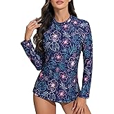 Halcurt Womens Long Sleeve Rash Guard Swim Shirts with Built in Bra UPF50+ Sun Protection Swimsuit Top