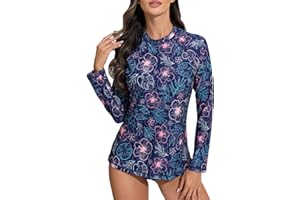 Halcurt Womens Long Sleeve Rash Guard Swim Shirts with Built in Bra UPF50+ Sun Protection Swimsuit Top