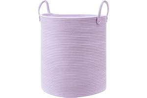 MOJOSCEND Purple Hamper Laundry Basket for Nursery Kids Lavender hamper for Girls Cotton Rope Baby Hamper in Bedroom