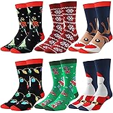 Eurzom 6 Pairs Funny Christmas Socks for Men Novelty Santa Snowflake Cotton Crew Socks for Husbands Fathers Boyfriends Christmas Stocking Stuffers Gift Supplies