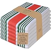 Urban Villa Kitchen Towels 100% Cotton Dish Towels for Kitchen (Set of 6) 20”x30” Dish Cloths Highly Absorbent Kitchen Linen Set with Hanging Loop Perfect for Drying Dishes Cleaning Towels- Christmas