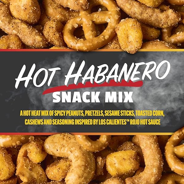 SNAK CLUB X HOT ONES HOT HABANERO SNACK MIX, SPICY SNACKS WITH PEANUTS, PRETZELS, SESAME STICKS, TOASTED CORN & CASHEWS, INSPIRED BY HOT ONES HOT SAUCE, 10 OZ BAG