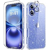 MIODIK Compatible with iPhone 16 Case, with Screen Protector + Camera Lens Protector, Clear Glitter Women Girl Cute Phone Case, Protective Shockproof Cover for iPhone 16 6.1 Inch - Sparkle Clear