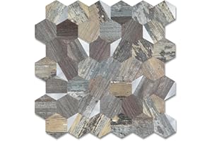 OYASIMI Hexagon Peel and Stick Backsplash for Kitchen Wall,10 Sheets Heat Resistant Stick on Backsplash PVC Smart Tiles, 12'' Ecru Wood Waterproof Peel and Stick Tile for Bathroom