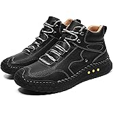 CrazySavage Mens Casual Leather Handmade Ankle Chukka Boots Mid-top Non-Slip Walking Driving Shoes Waterproof Arch Support Spacious Toe Outdoor Orthopedic Trekking Boot