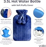 volila 3.5L Extra Large Hot Water Bottle with Blue Faux Fur Cover view 2