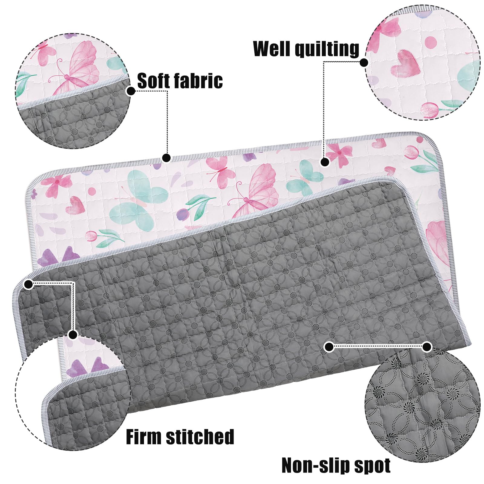 Funtery 43 x 43 Inch Boho Baby Play Mat Portable Crawling Washable Foldable Tummy Time Non Slip Baby Floor Large Playpen Mat for Infants Toddlers Floor Playpen Activity(Butterfly)