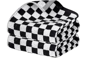 Sucrain 2 Pacs Checkered Hand Towels Black and White Bath Towels Cotton Soft Absorbent Towel for Bathroom Kitchen Decorative 