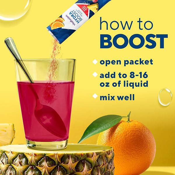 VITAFUSION HYDRABOOST DRINK POWDER PACKETS, ELECTROLYTES SUPPORT DAILY HYDRATION, VITAMINS SUPPORT CELLULAR ENERGY & IMMUNE HEALTH, PREBIOTIC FIBER SUPPORTS GUT HEALTH, VARIETY PACK, 18 STICKS
