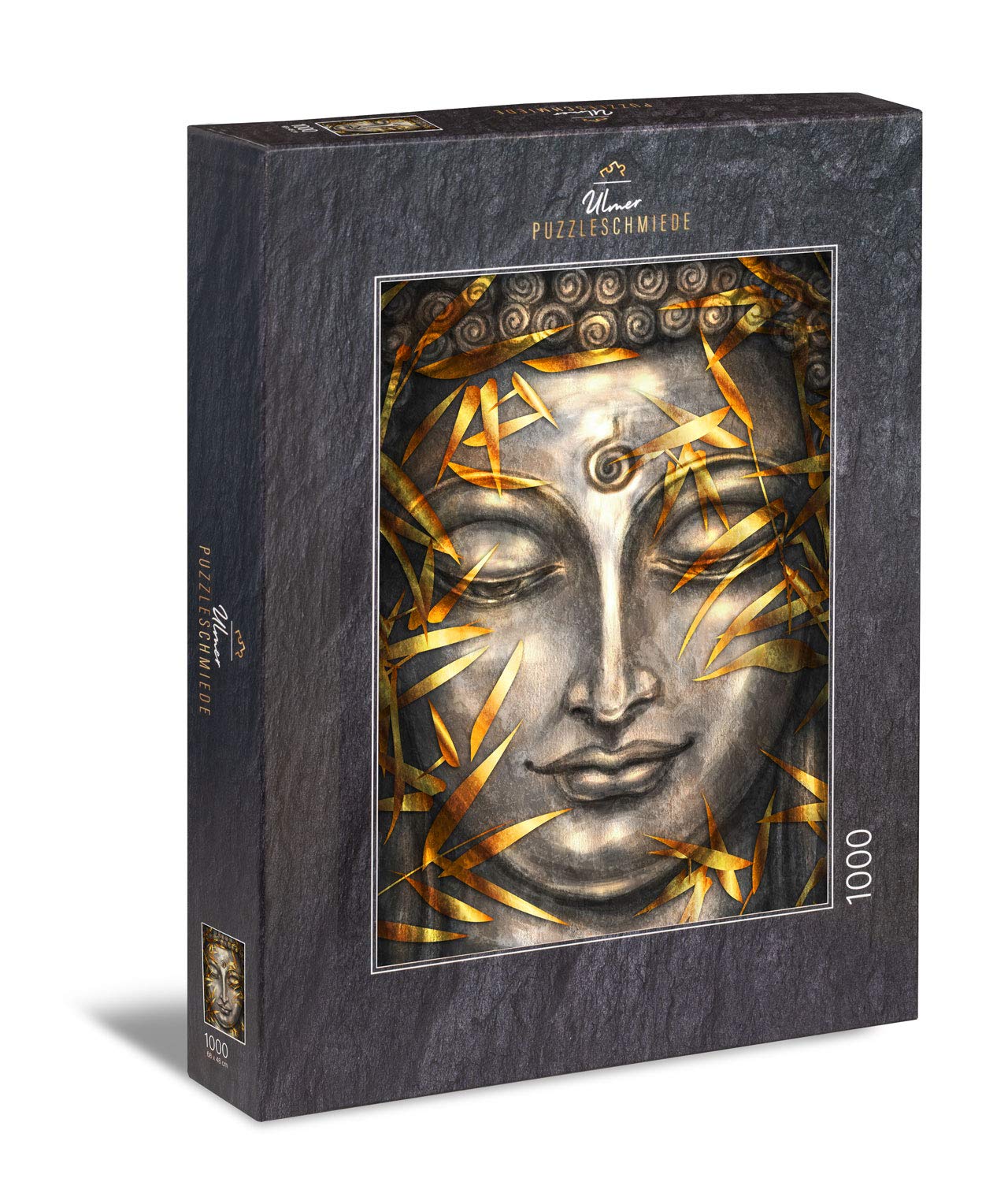 Ulmer Puzzleschmiede - Puzzle "Buddha in silver and gold": 1000 pieces jigsaw puzzle - Harmonious puzzle motif with the head of Buddha
