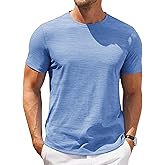 COOFANDY Mens Cotton T-Shirt Short Sleeve Crew Neck Tee Bodybuilding Fashion Summer Beach Tops Light Blue