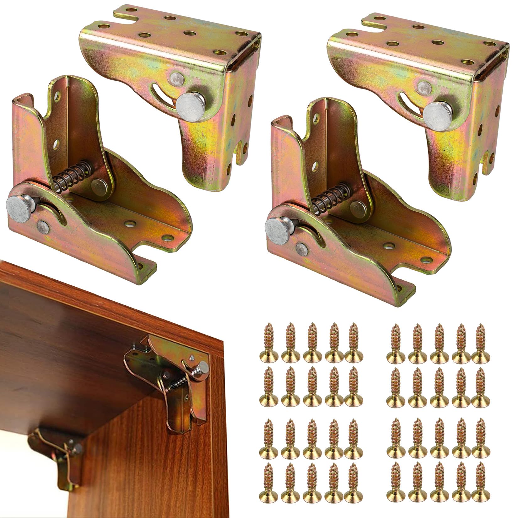 Zrfgbxim 4 Pcs Folding Brackets, Self-Locking Hinges, 90 Degree Foldable Hinge Hardware for Table Bed Legs, Folding Lock Extension Support, with Screws