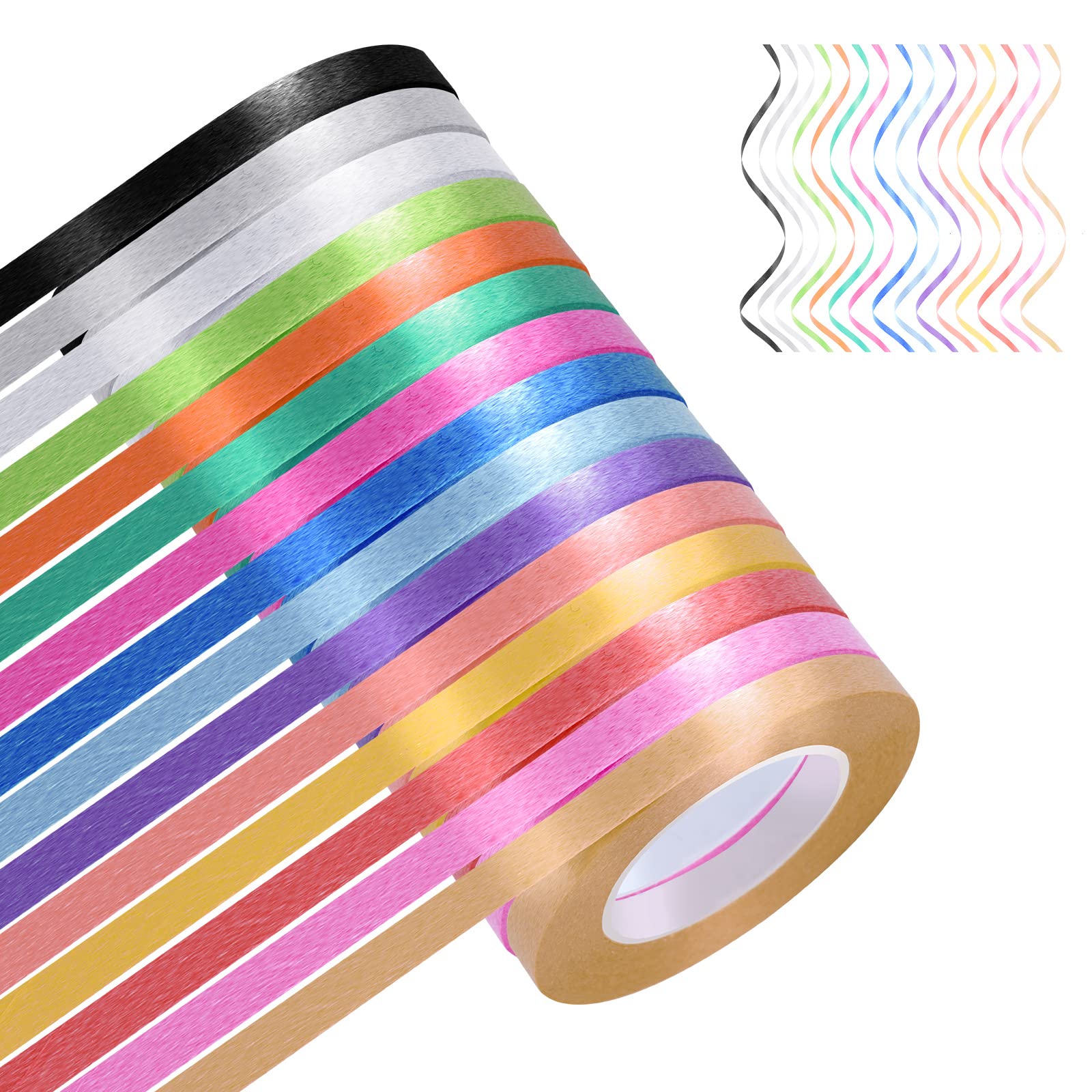 15 Rolls Curling Ribbon for Gift Wrapping, Assorted Colors Balloon String Ribbon Bow Presents Ribbons for Crafts, Festival, Florist Flower, Wedding Party Decoration, 10 Meter/Roll