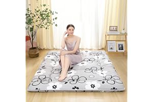 XICIKIN Japanese Floor Mattress, Japanese Futon Mattress Foldable Mattress, Roll Up Mattress Tatami Mat with Washable Cover, Easy to Store and Portable for Camping,(Grey Flowers,Twin)