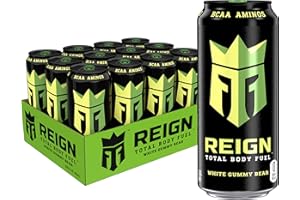 Reign Total Body Fuel, White Gummy Bear, Fitness & Performance Drink, 16 Fl Oz (Pack of 12)