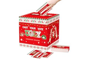 WNINK Christmas Red Ugly Sweater Cards Box, Ugly Sweater Contest Ballot Box Set with 50 Voting Cards for Christmas Party Games Decorations