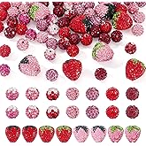 Beadthoven 60Pcs Strawberry Clay Rhinestone Beads 10mm Round Crystal Disco Ball Beads Bling Gems Diamond Spacers for Adult DIY Bracelets Earrings Necklace Keychains Jewelry Making (Red Pink)