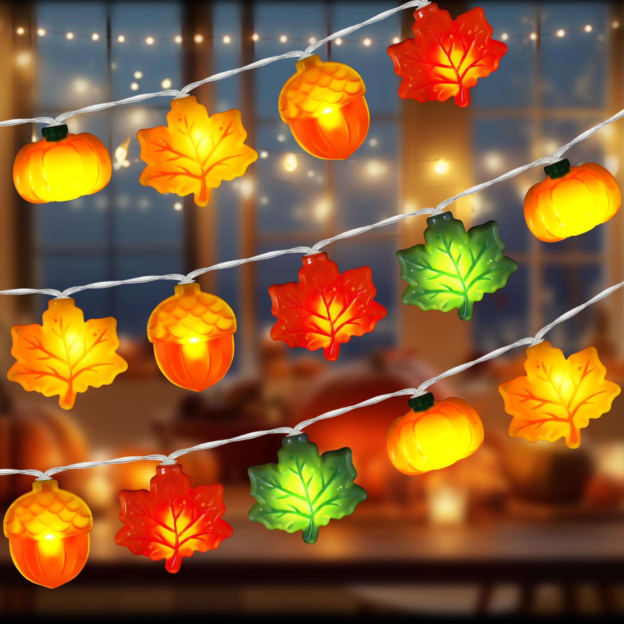 Photo 1 of [Timer] Fall Lights 10Ft 3D Acorn Pumpkin Maple Leaf String Lights, LED Orange Thanksgiving Lights Fall Decorations for Home Indoor Thanksgiving Fall Table Decor