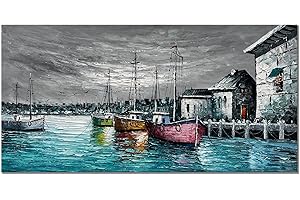 zoinart Hand Painted Large Canvas Wall Art 48x24 Inches Abstract Wall Paintings Contemporary Texture Wall Art Wharf Landscape Artwork Living Room Bedroom Wall Decor Ready to Hang