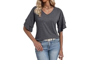 isermeo Women Summer Tops Fashion Cute 3/4 Length Sleeve Shirts V Neck Blouses Dressy Casual Outfits S-XXL