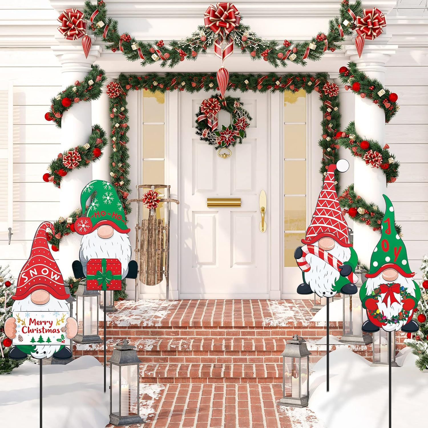 Decorative Garden Stakes - 4 Pieces Christmas Garden Stake Decor Gnome Metal Yard Stakes 28.8 Inch Christmas Yard Lawn Signs Xmas Holiday Outside Decorations for Home Pathway Patio