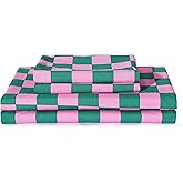 Best Season Bed Sheet Set 3 Pieces -Twin Size-Soft Durable Microfiber Bedding Sheet Set,Deep Pocket,Stain,Fade & Wrinkle Resistant (Plaid Pink&Green)