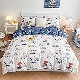 DJY Dinosaur Kids Duvet Cover Set Queen, 100% Cotton Dino Truck Car Bedding Set for Boys Girls, 3 Pieces Reversible Dinosaur Comforter Cover Set (1 Duvet Cover+2 Pillowcases)