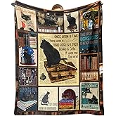 VHIKMLY Gifts for Readers, Book Lover Gifts for Women, Black Cat Blanket for Women Cat Lover, Book Reading Lovers Blanket Throws 60"x50"