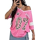 SOLY HUX Women's Y2k Leopard Number Graphic Oversized Tops Football Jersey Shirts Streetwear