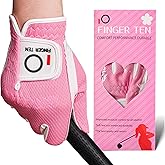 FINGER TEN Womens Golf Glove Right Handed Golfer Left Hand 1 Pack Golf Gloves Rain Grip Hot Wet All Weather Mesh for Women Girls Ladies Small Medium Large