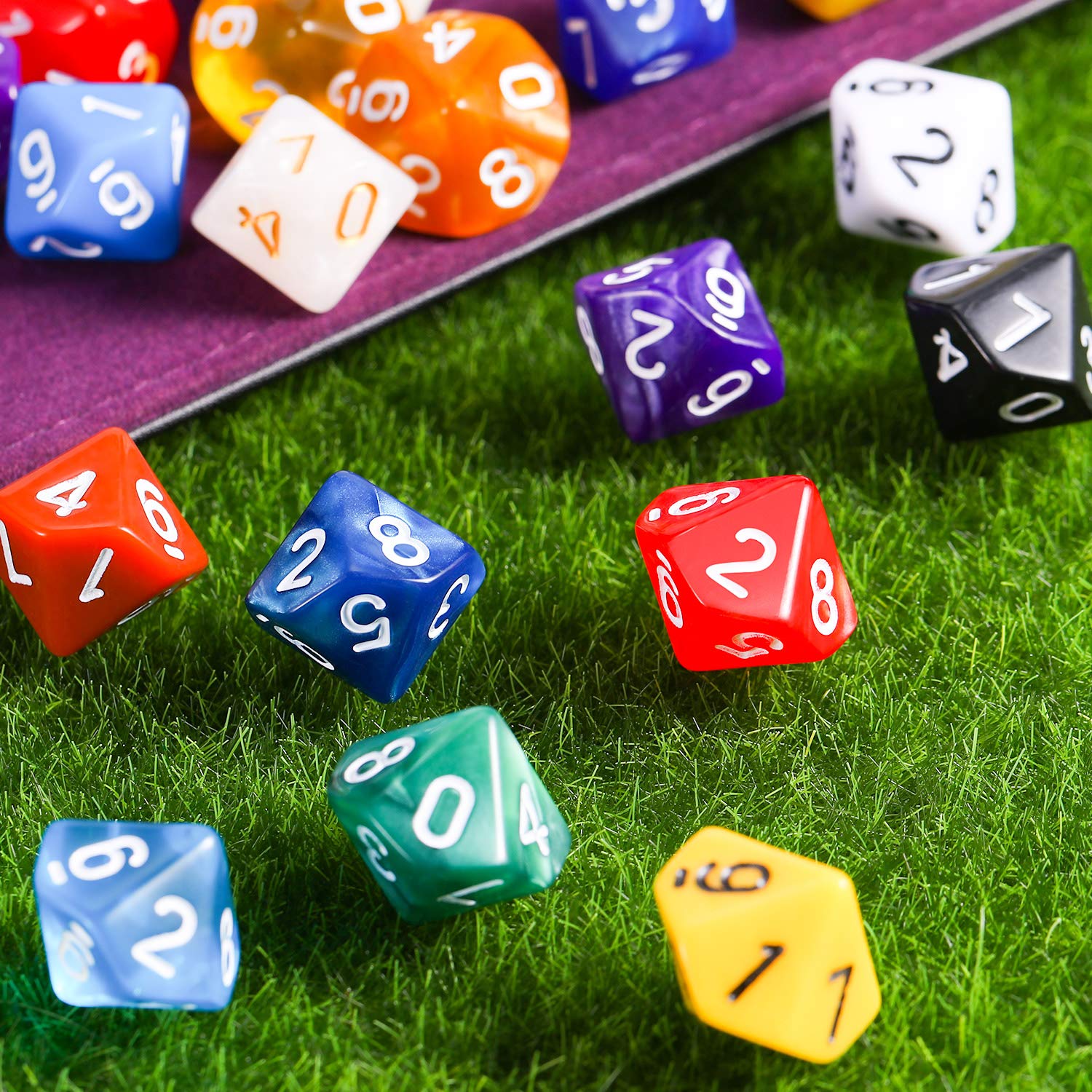 TecUnite 25 Pieces Polyhedral Dice Set with Black Pouch for Other Table Games with Random Multi Colored Assortment (Mix Color,10 Side)