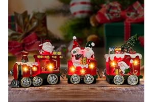 Hexagram Christmas Decorations Indoor Christmas Gnomes Table Centerpieces Train Decor - Lighted Gnome Tabletop Decor, Light Up Xmas Train Figurines for Home