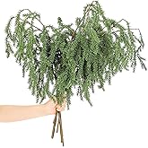 Giegxin 6 Pcs 27.6'' Artificial Christmas Norfolk Pine Branches Real Touch Norfolk Pine Picks Filler Faux Cedar Stem Fake Greenery Picks for Christmas Vase DIY Garland Wreath Home Decoration