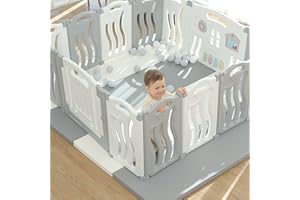 GUPAMIGA Baby Playpen Kids Activity Centre Safety Play Yard Home Indoor Outdoor New Pen (14 Panels Ocean White)