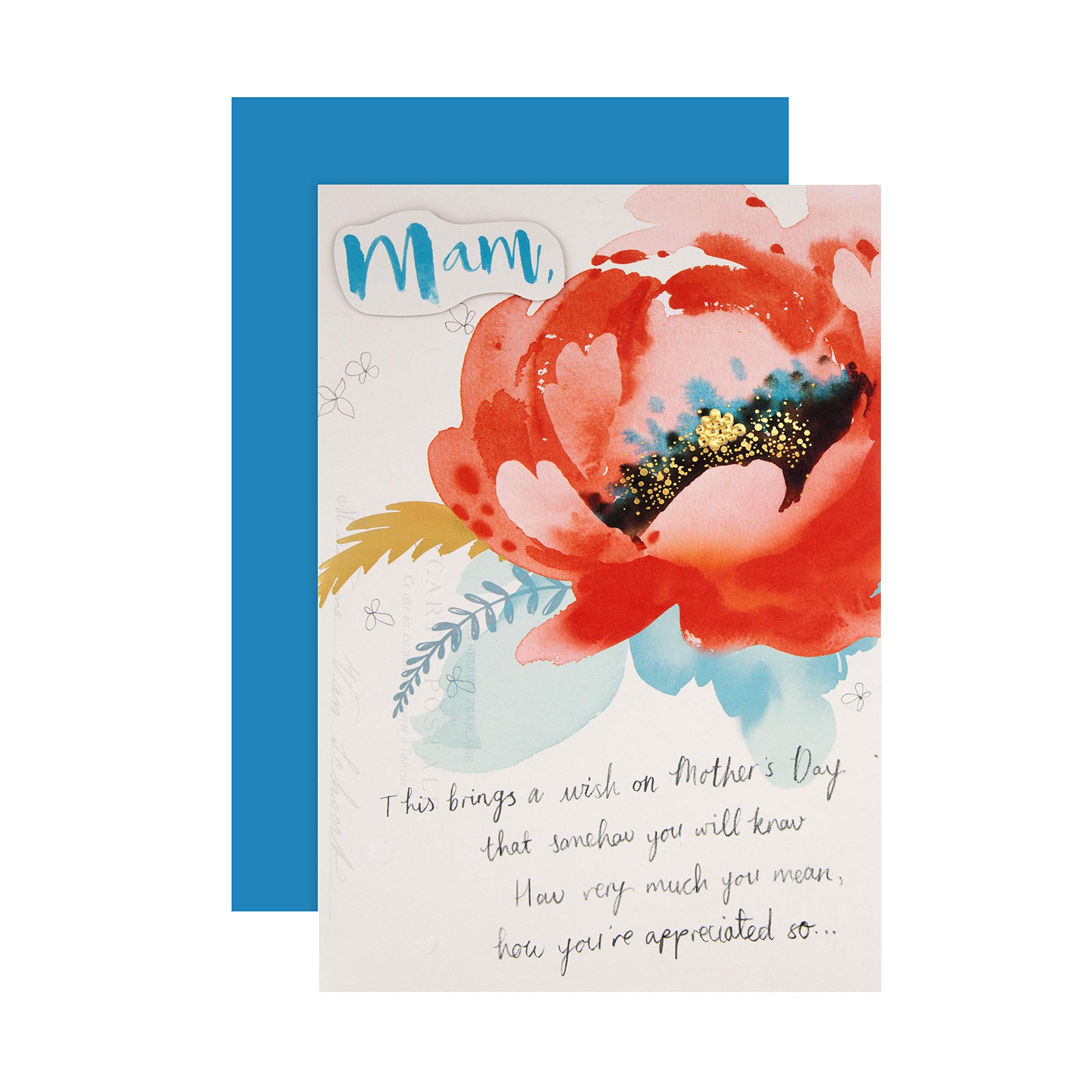 Hallmark Mothers Day Card for Mam, Large, Classic Floral Design, Red, Green, Blue