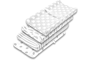 BAEBAE GOODS Changing Pad Cover – Premium Baby Changing Pad Covers 4 Pack – Boy or Girl Changing Pad Cover – Pure Jersey Knit Machine Washable Grey and White Changing Table Cover – Diaper Changing Pad Cover Sheets